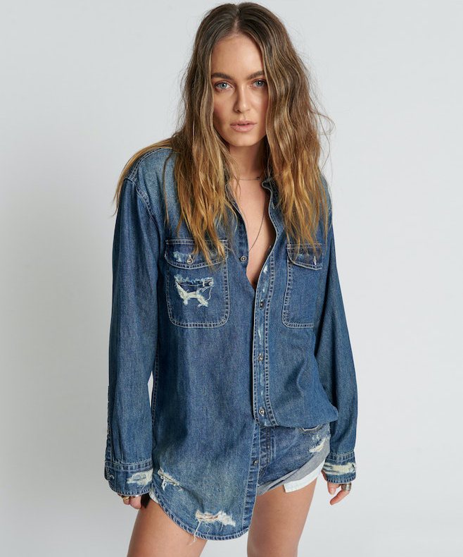 One Teaspoon Classic Everyday Denim Shirt - Used Blue