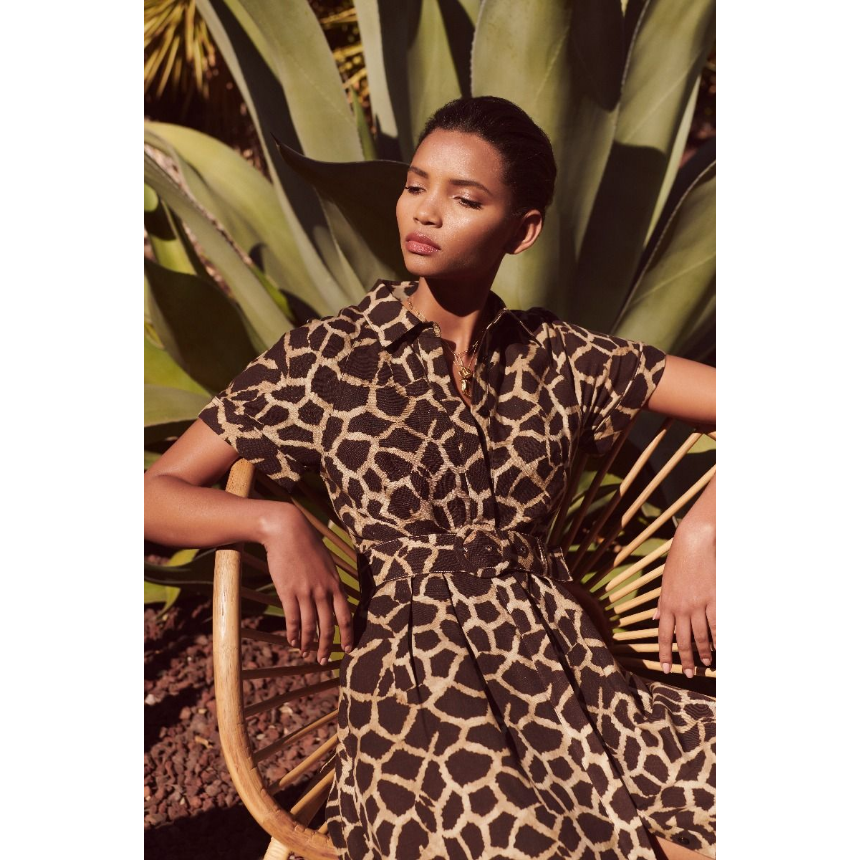 Rebecca Vallance Acacia Short Sleeve Midi Dress - Giraffe Print