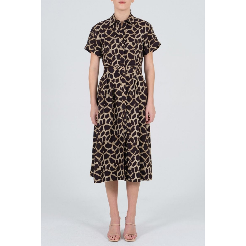 Rebecca Vallance Acacia Short Sleeve Midi Dress - Giraffe Print