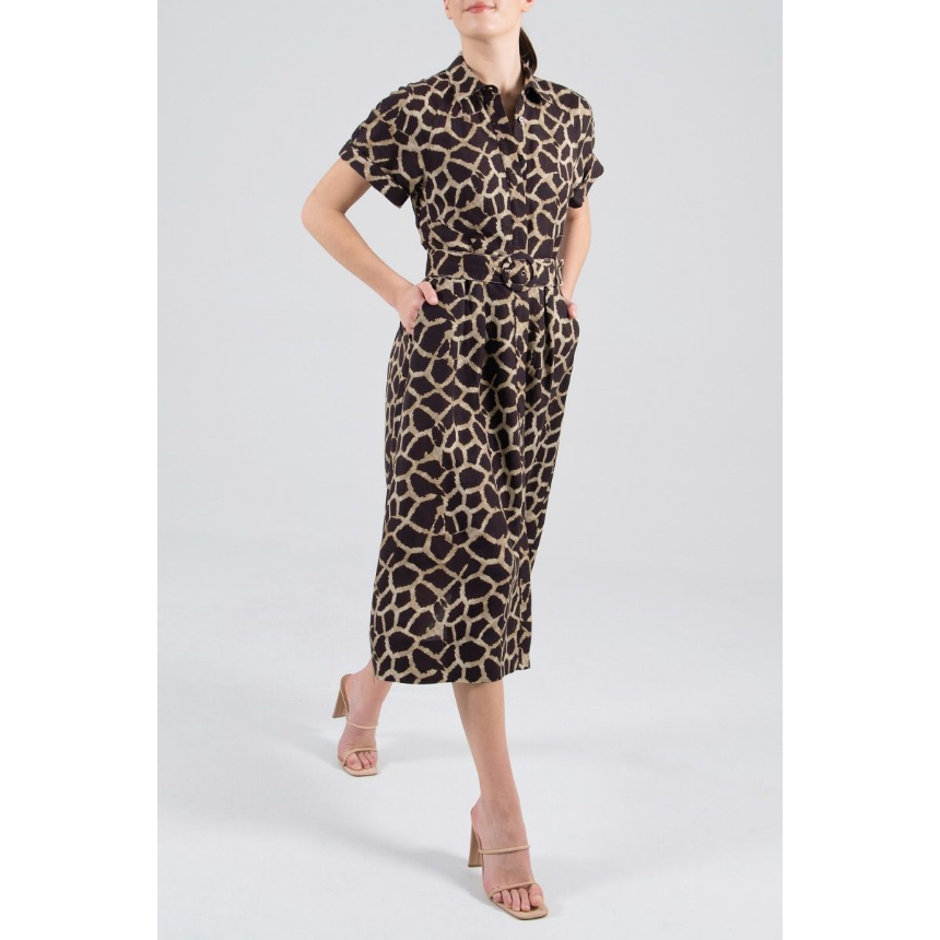 Rebecca Vallance Acacia Short Sleeve Midi Dress - Giraffe Print