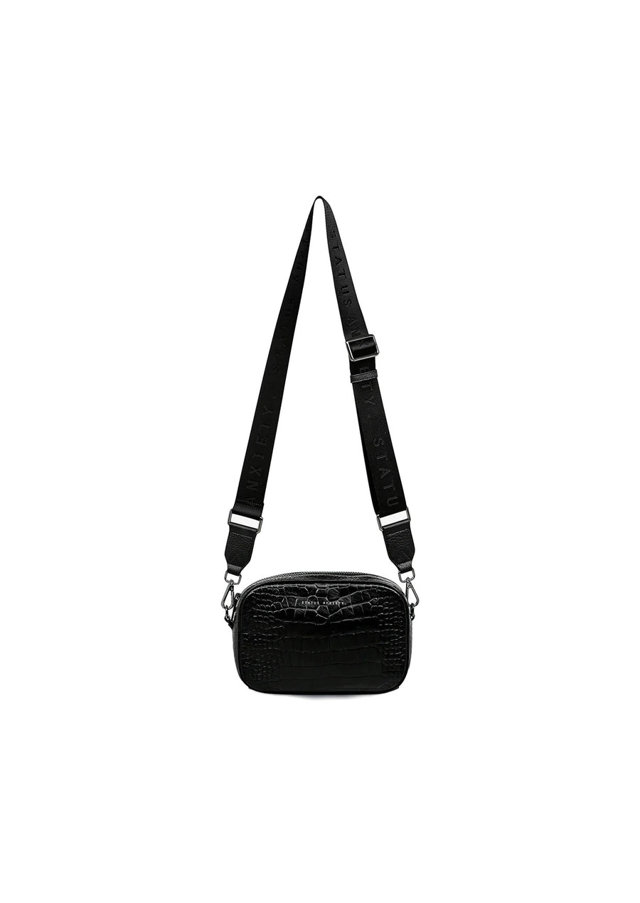 Status Anxiety Plunder With Webbed Strap - Black Croc Emboss