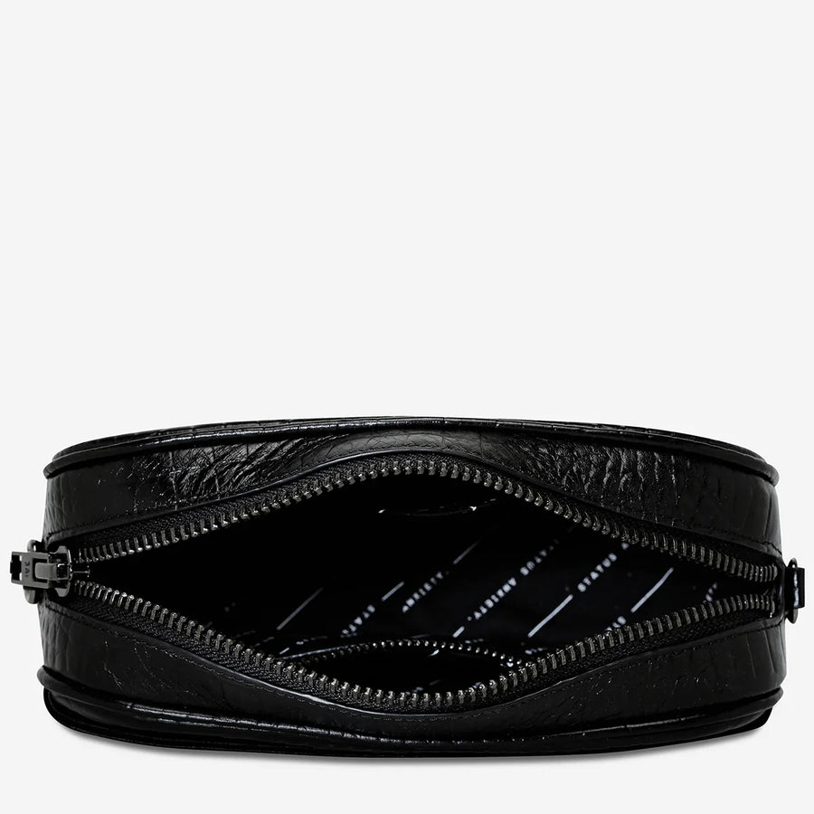 Status Anxiety Plunder With Webbed Strap - Black Croc Emboss