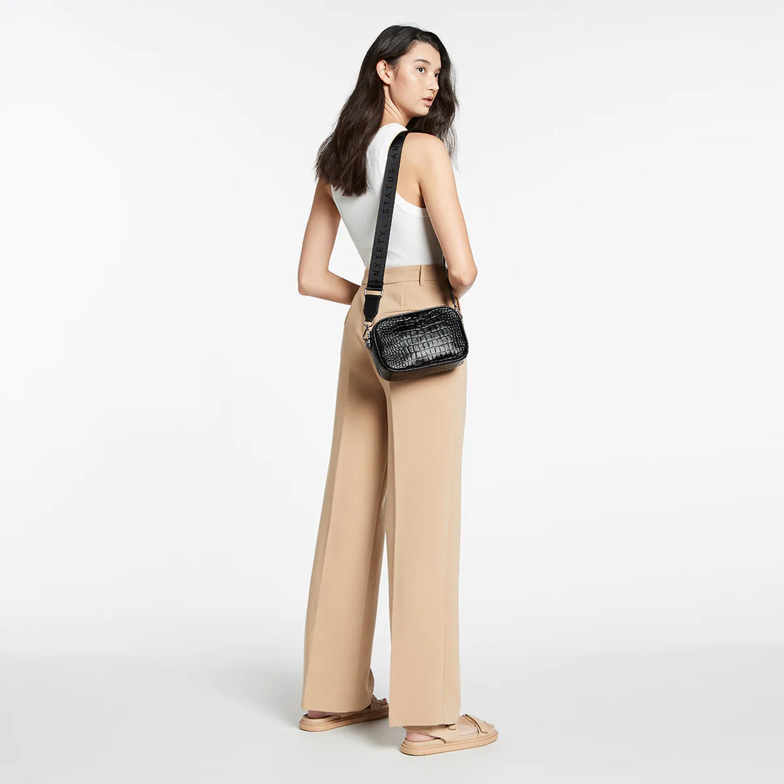 Status Anxiety Plunder With Webbed Strap - Black Croc Emboss