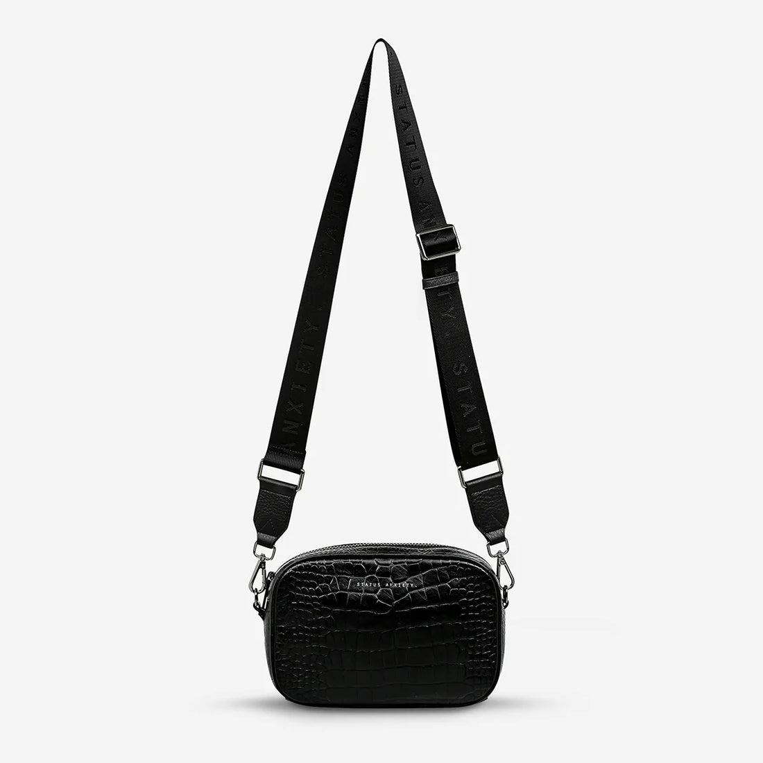 Status Anxiety Plunder With Webbed Strap - Black Croc Emboss