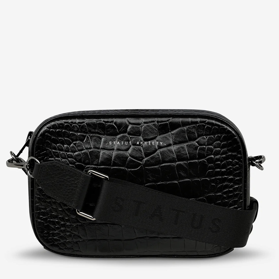 Status Anxiety Plunder With Webbed Strap - Black Croc Emboss