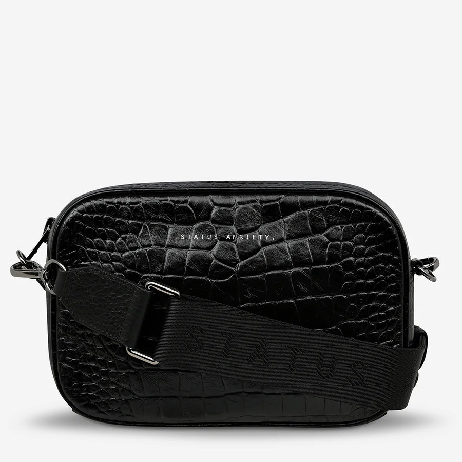 Status Anxiety Plunder With Webbed Strap - Black Croc Emboss