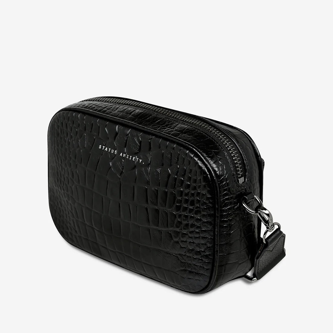 Status Anxiety Plunder With Webbed Strap - Black Croc Emboss