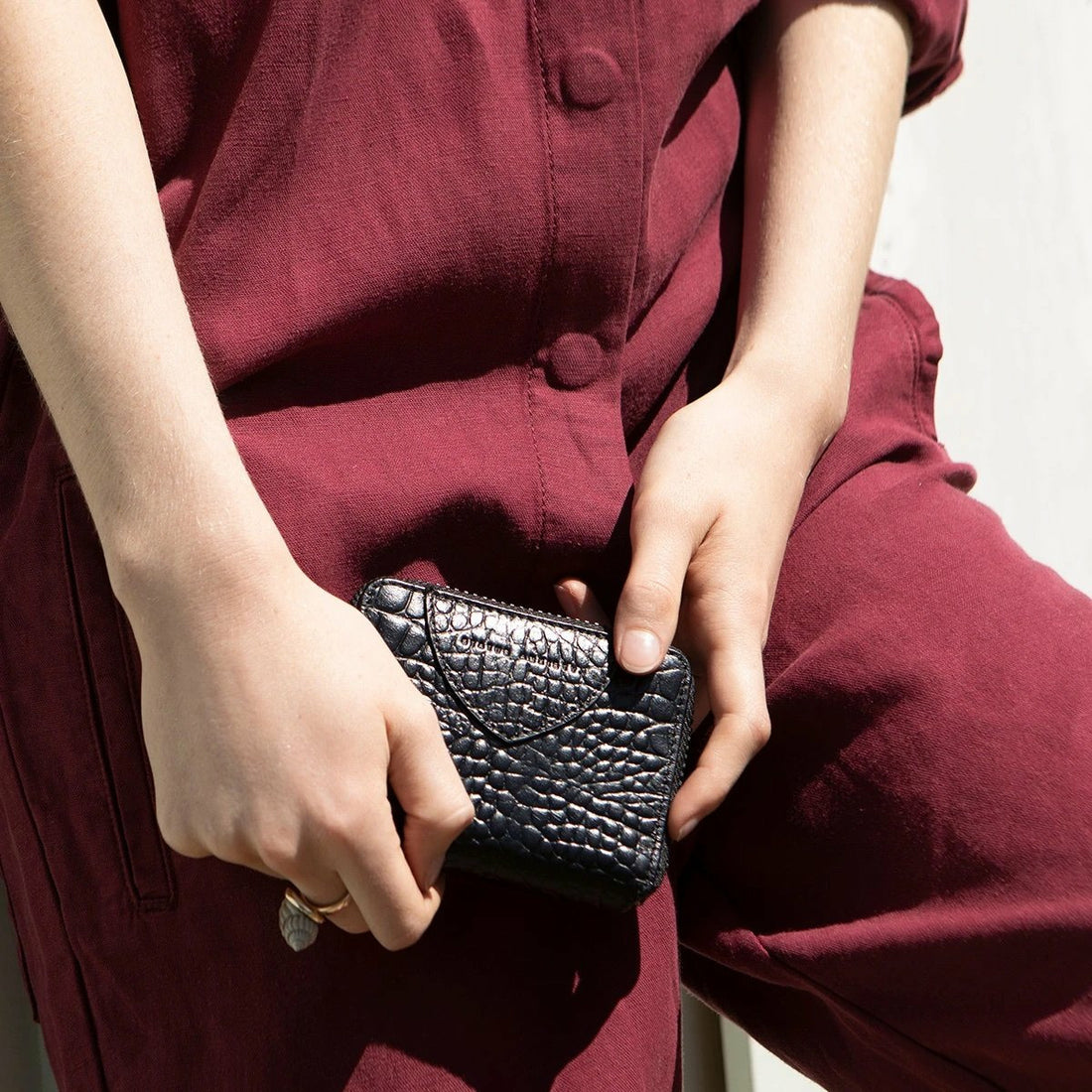 Status Anxiety Wayward Wallet Black Croc Emboss